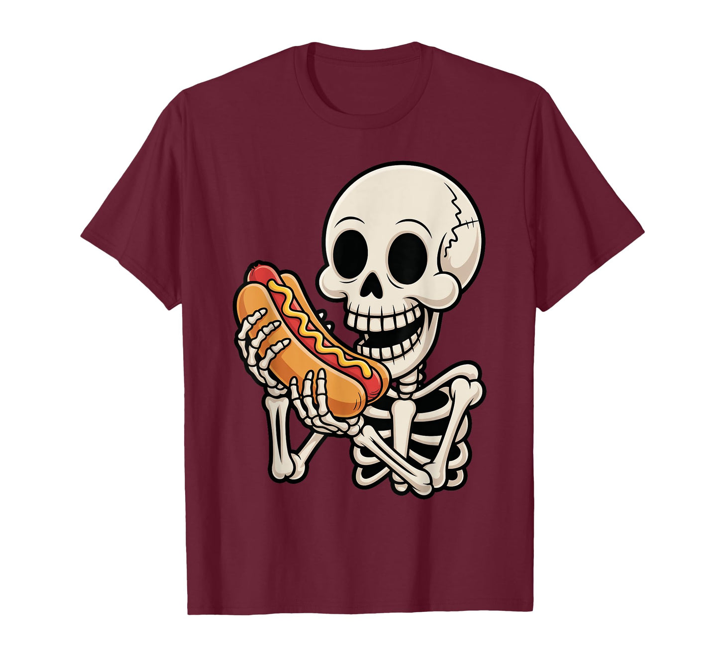 Funny Creepy Skeleton Eating Hot Dog Halloween Costume Kids T-Shirt