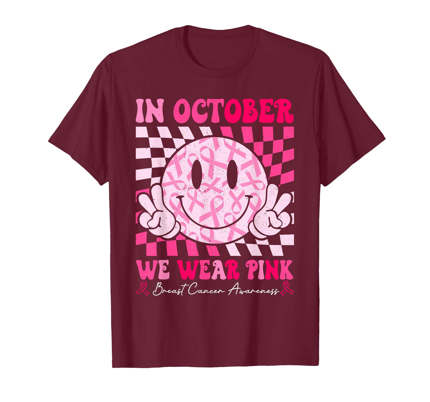 Retro In October We Wear Pink Breast Cancer Awareness Ribbon T-Shirt