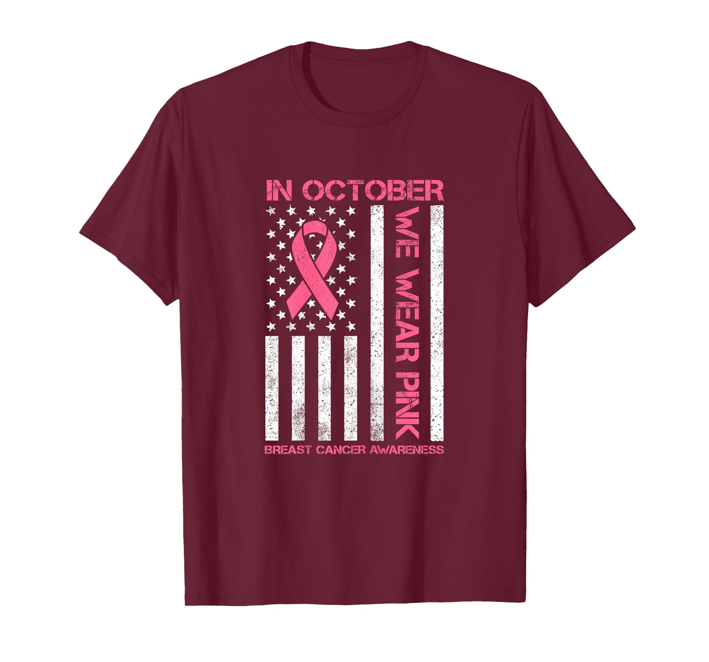 In October we Wear Pink Us Flag Breast Cancer Awareness T-Shirt