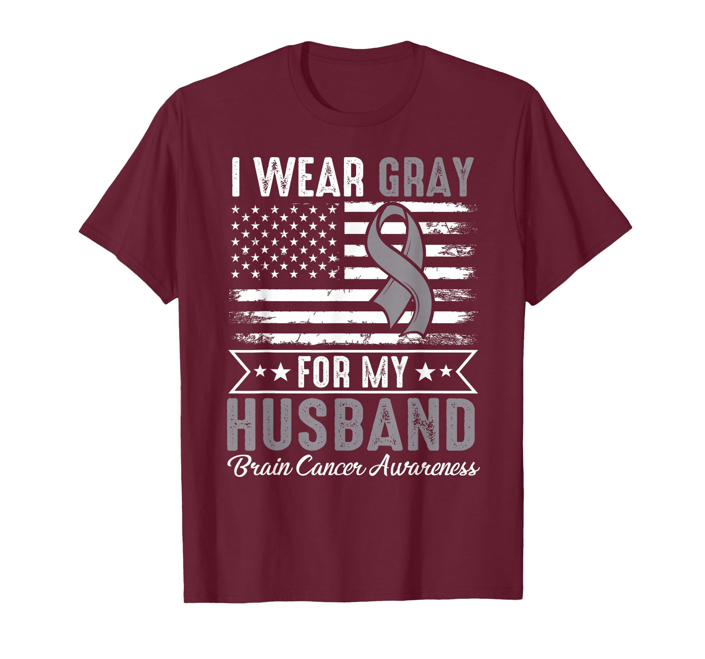 I Wear Gray for My Husband Brain Cancer USA Flag T-Shirt