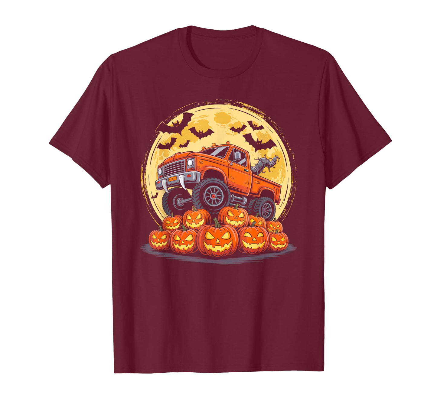Monster Truck Halloween Jack O Lantern Moon Pumpkin Toddler T-Shirt