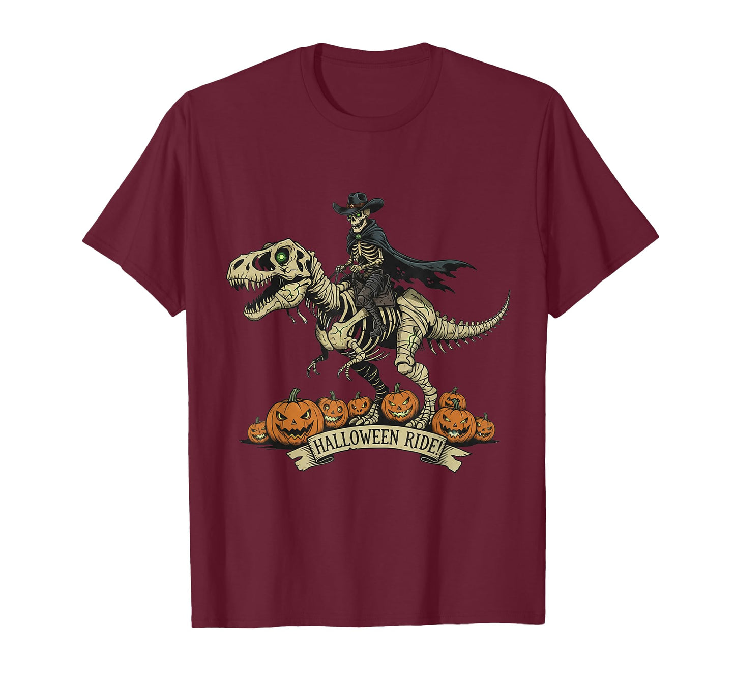 Halloween Skeleton Riding A Dinosaur Trex T-Shirt