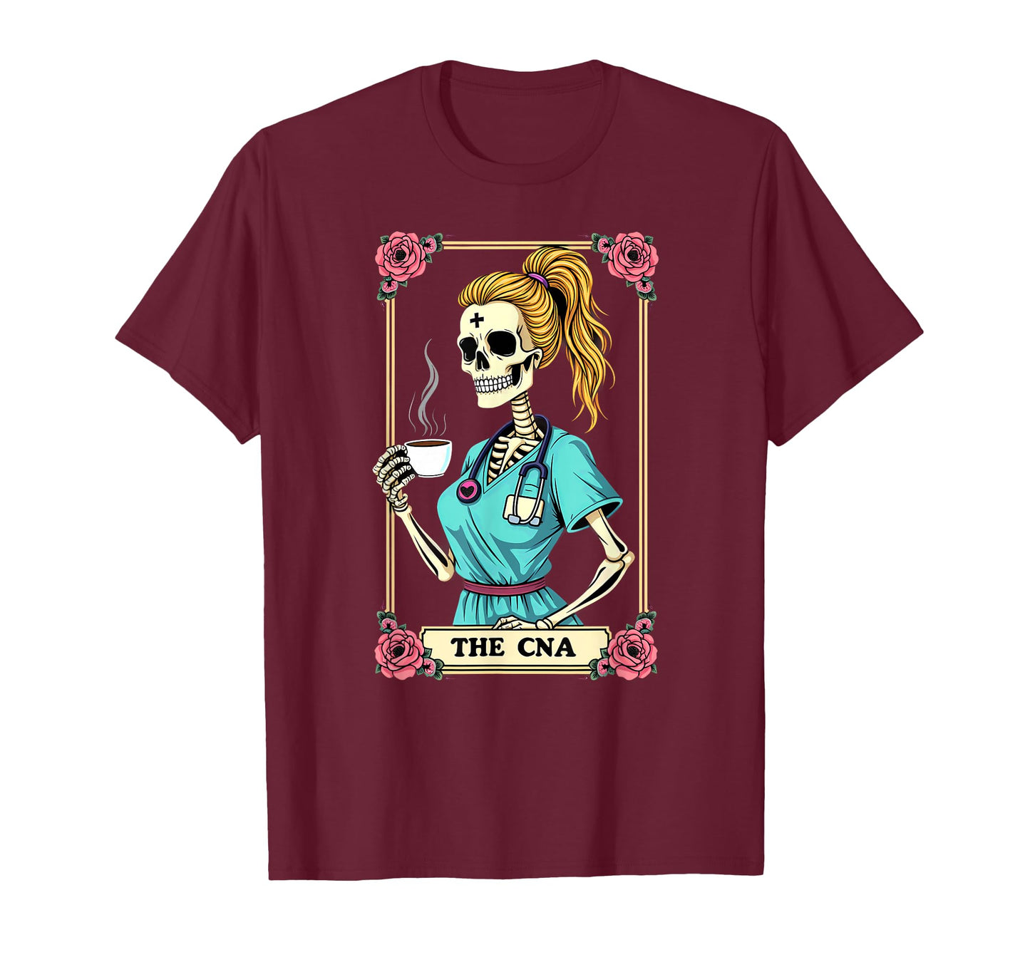 Gothic Tarot Card Skeleton CNA Nurse Coffee Halloween T-Shirt