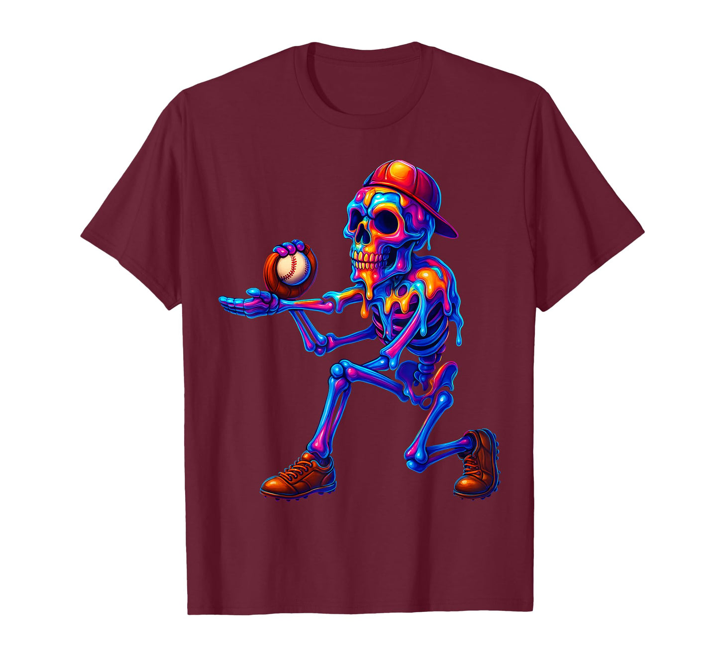 Funny Baseball Skeleton Ice Cream Drip Baseball Boys Youth T-Shirt