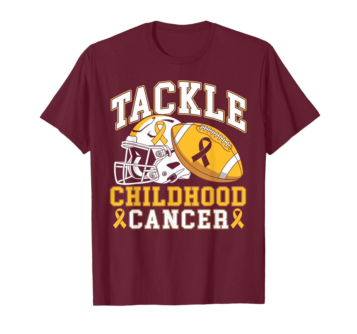 Tackle Childhood Cancer Awareness Football Gold Ribbon T-Shirt