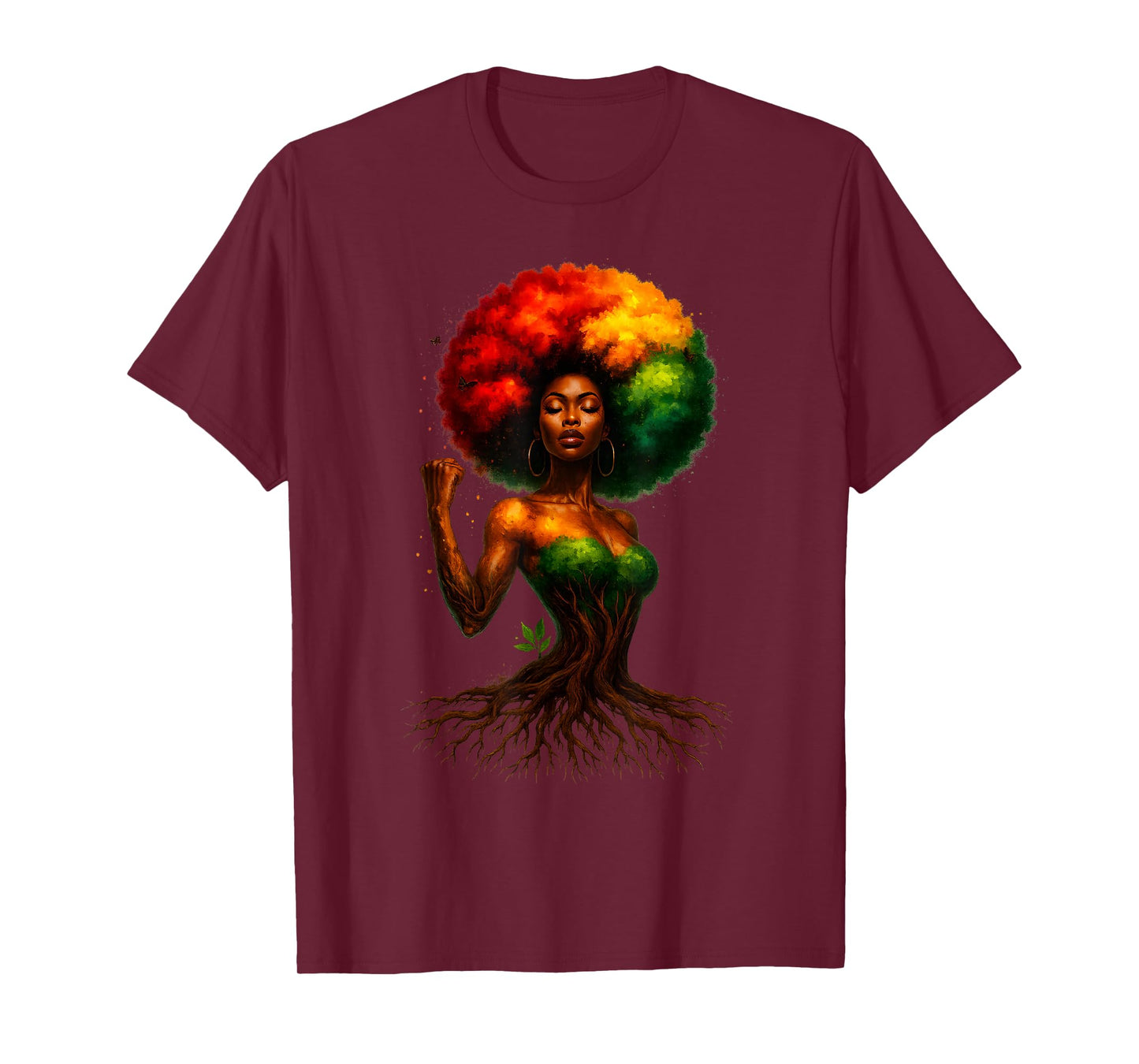 Afro Tree Woman Black Queen Melanin Roots Pride African Girl T-Shirt