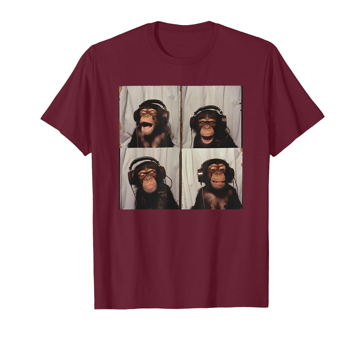Monkey Wearing Headphones Art Chimp Animal Photobooth T-Shirt