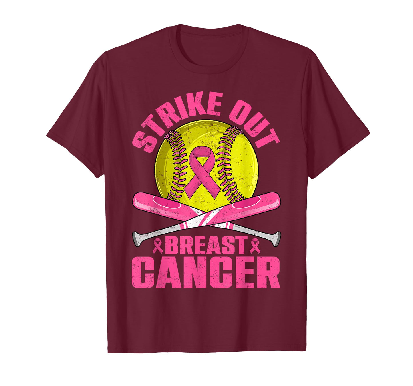 Strike Out Breast Cancer Softball Pink Ribbon Women Girls T-Shirt