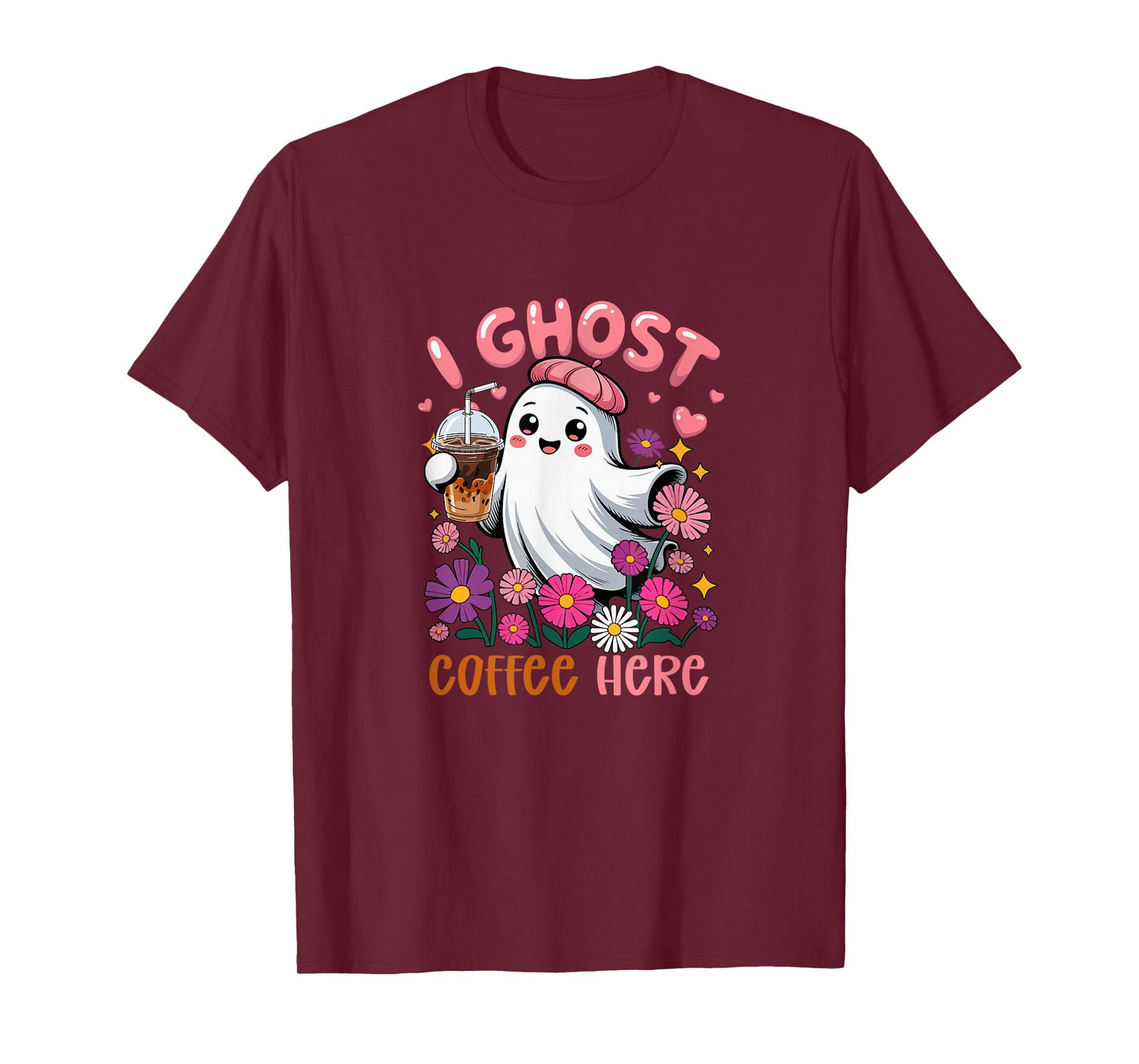 I Ghost Coffee Here Halloween Floral Boo Drinking Coffee T-Shirt