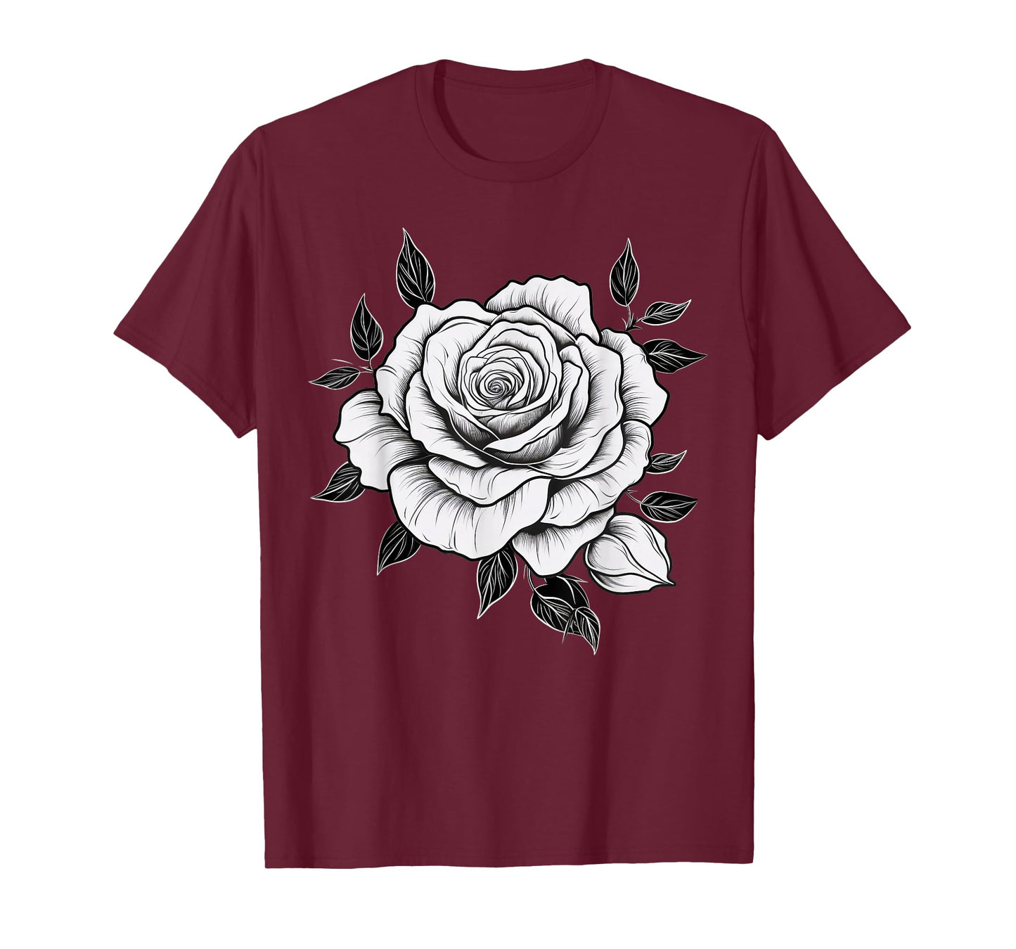 Minimalistic Rose Flower on black and white Rose T-Shirt