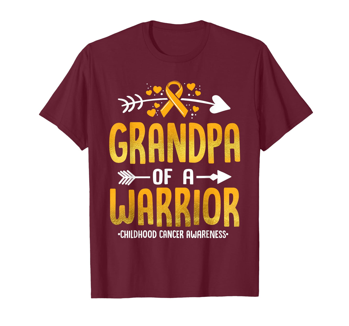 Grandpa Of A Warrior Childhood Cancer Awareness Gold Ribbon T-Shirt