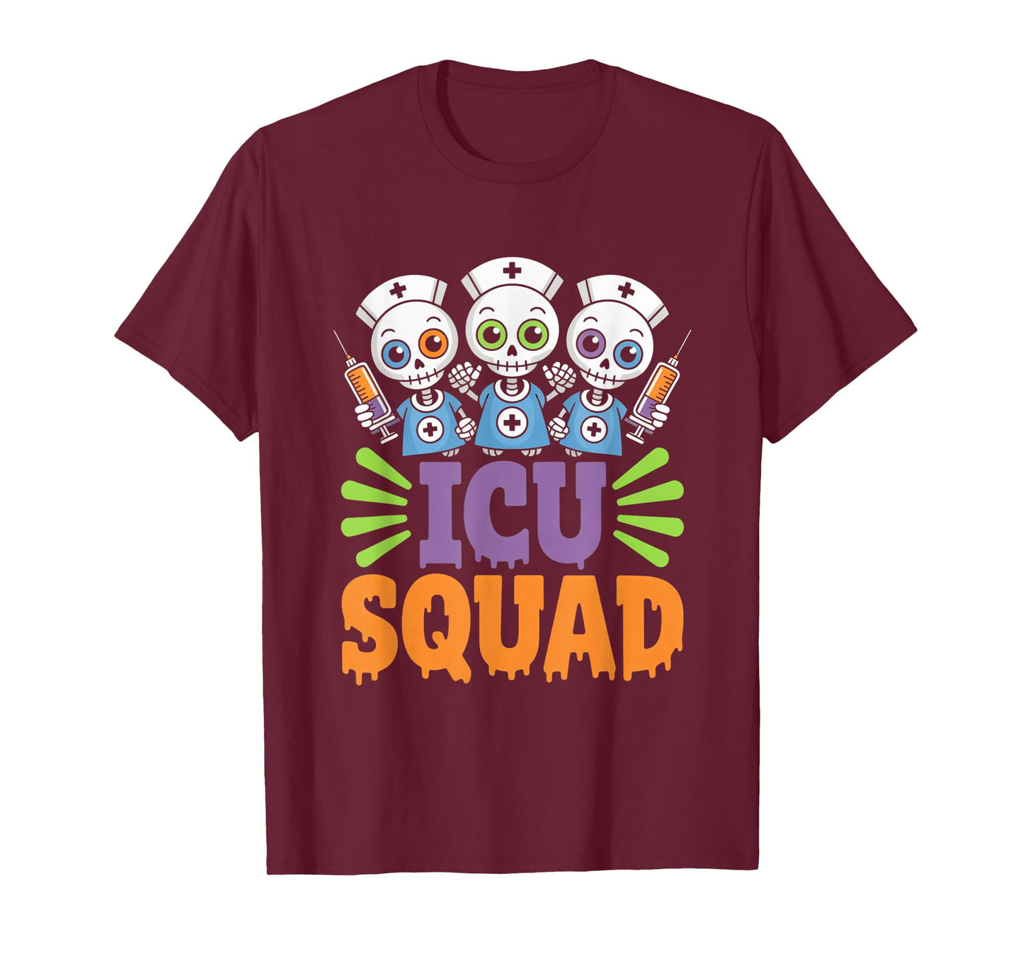 ICU Squad Skeleton Nurse Funny Halloween Costume T-Shirt