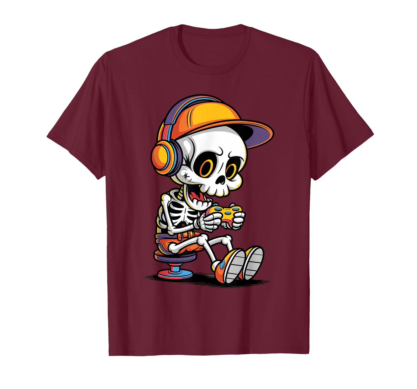 Halloween Skeleton Gamer Video Gaming Funny Spooky Season T-Shirt