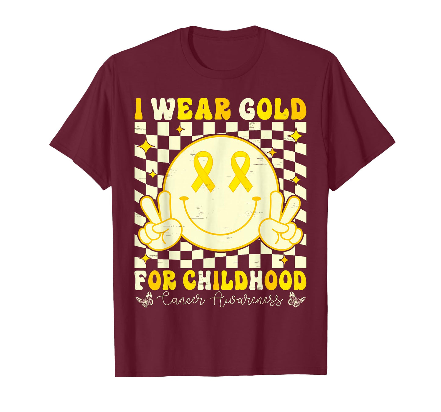 Retro I Wear Gold for Childhood Cancer Awareness Gold Ribbon T-Shirt