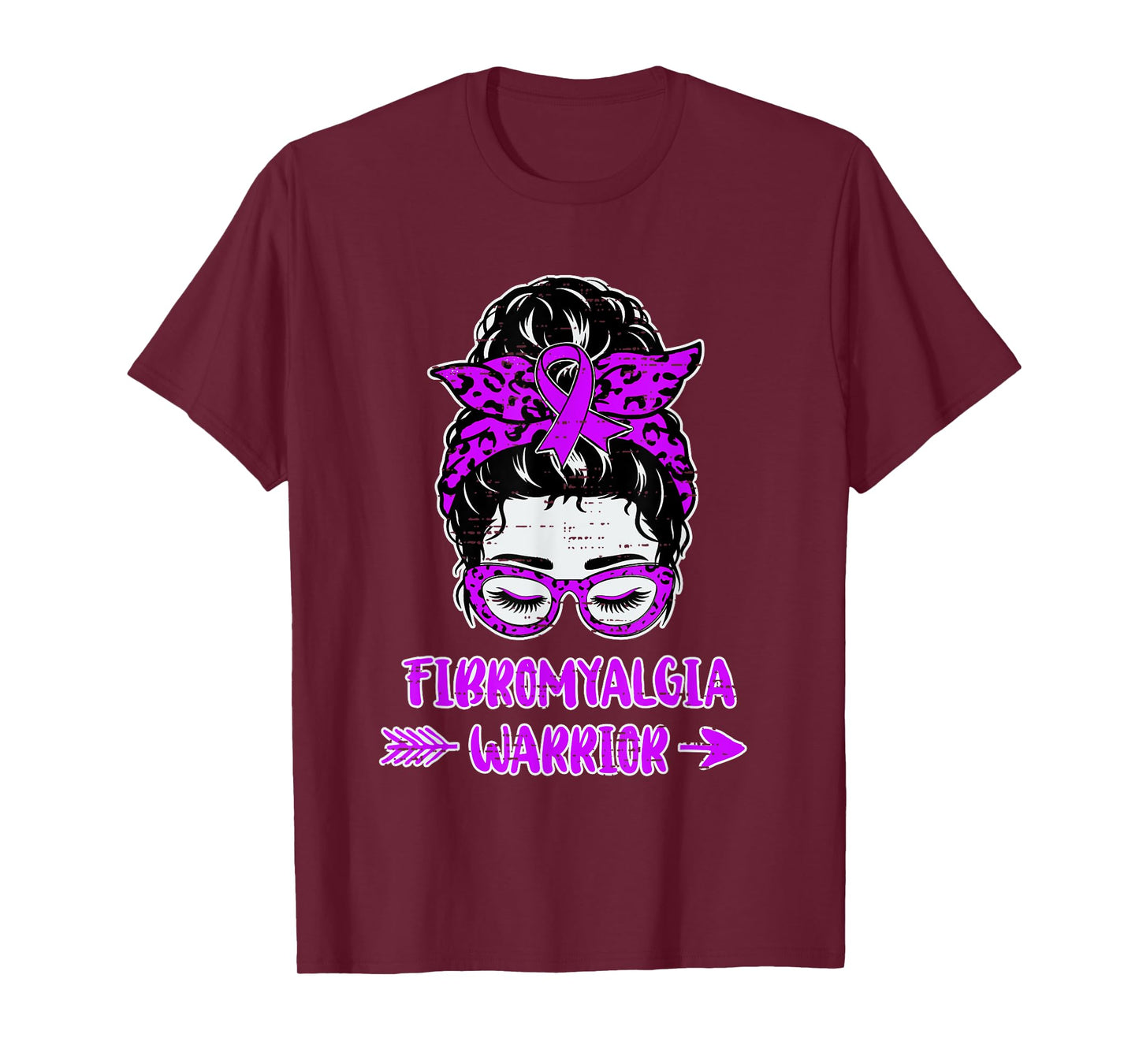 Fibromyalgia Warrior Awareness Messy Bun Hair Fibro Womens T-Shirt