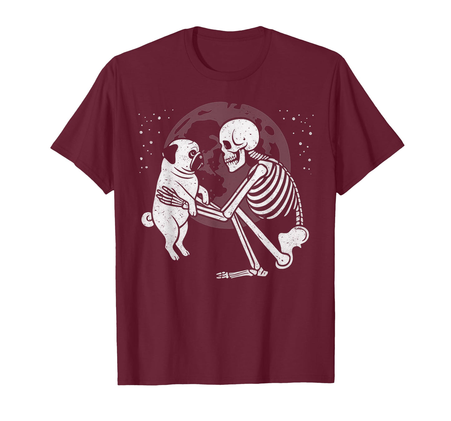 Pug Skeleton Moon Halloween Dog Lover T-Shirt