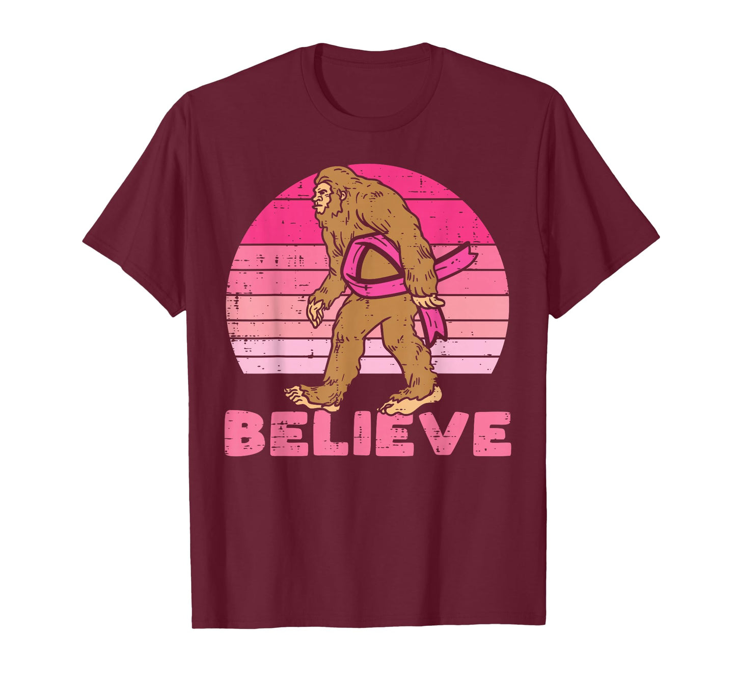 Bigfoot Sasquatch Ribbon Believe Breast Cancer Awareness T-Shirt
