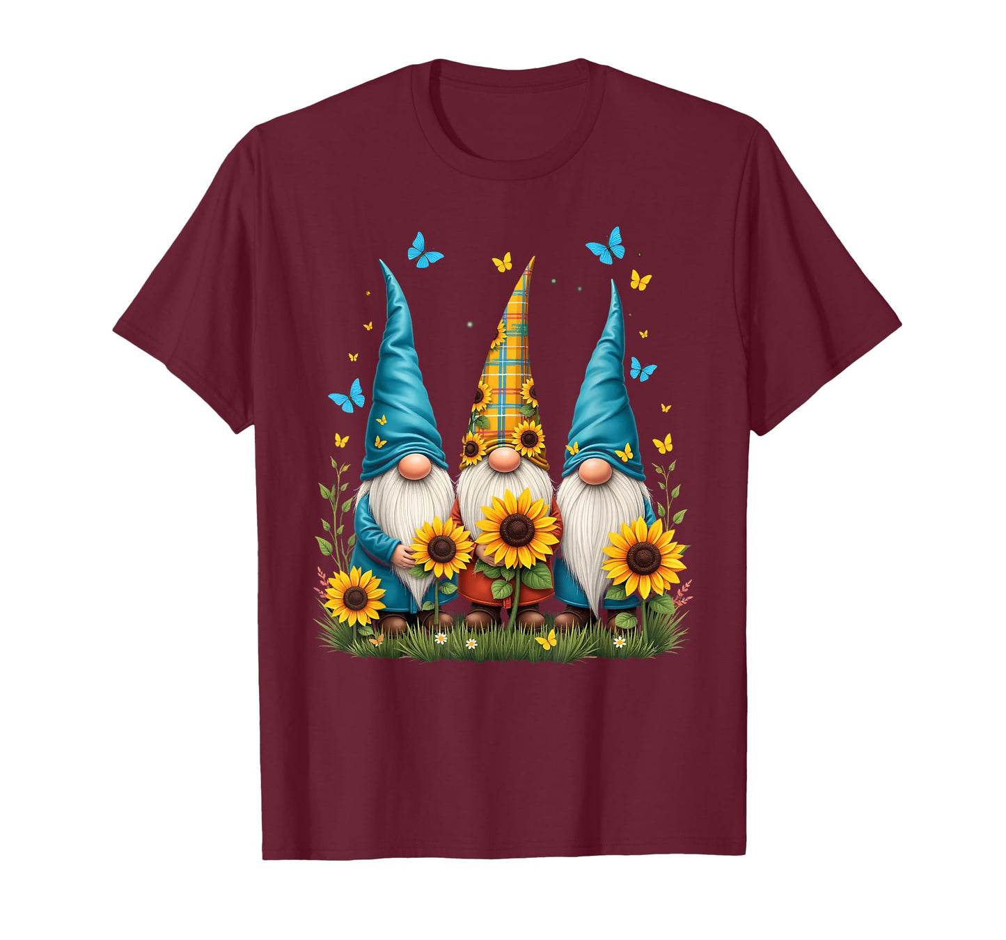 Gnomes With Sunflower Butterfly Flower Garden Gardener T-Shirt