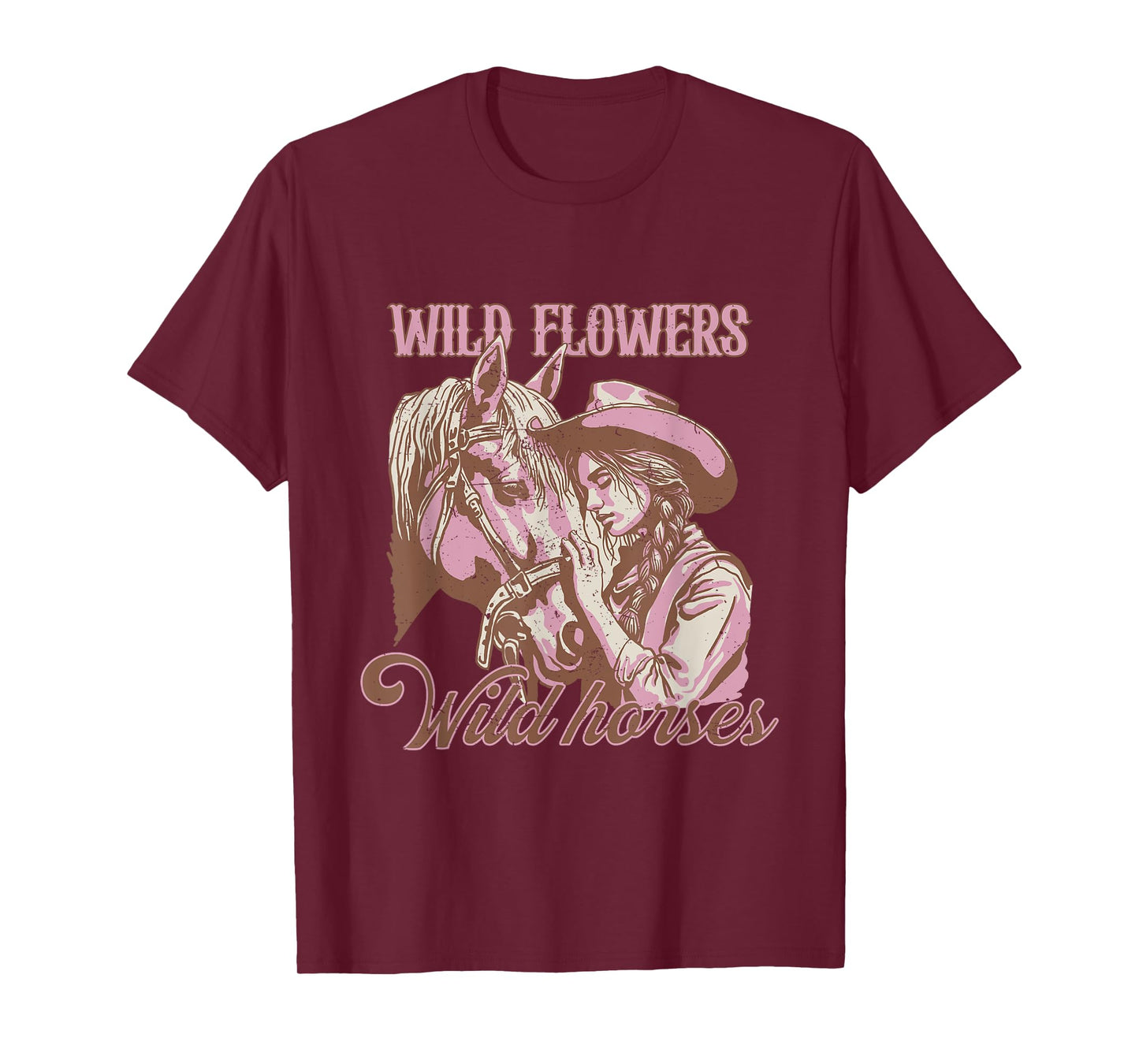 Cowgirl With Horse Wild Flowers Wild Horses Western Vintage T-Shirt