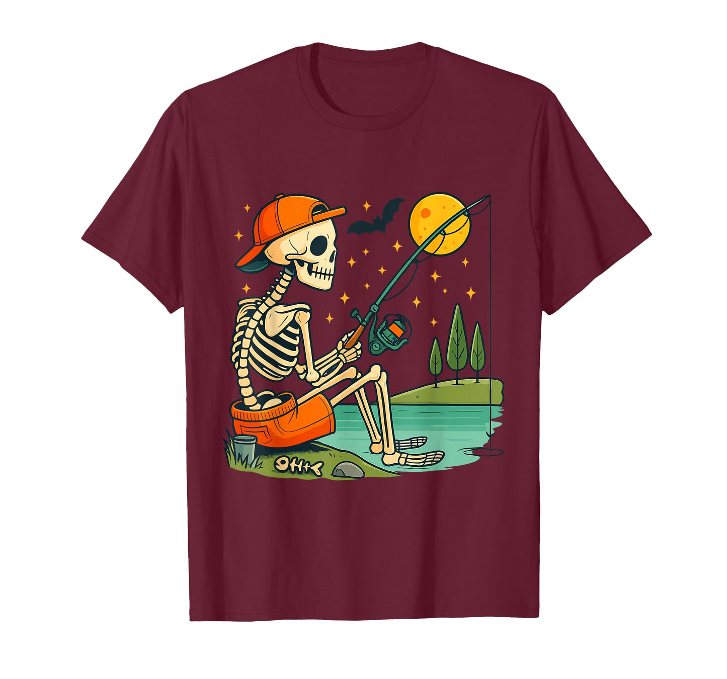 Skeleton Fishing Funny Halloween Costume for Kids T-Shirt