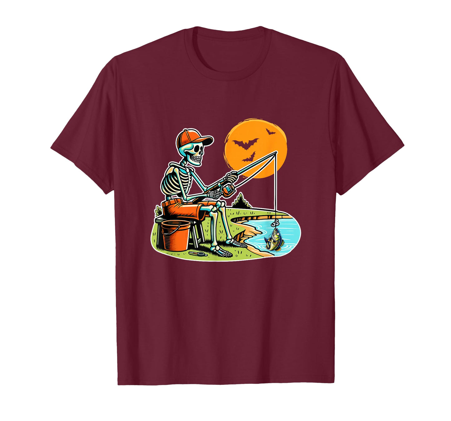 Skeleton Fishing Halloween Costume Sports Lover Family T-Shirt