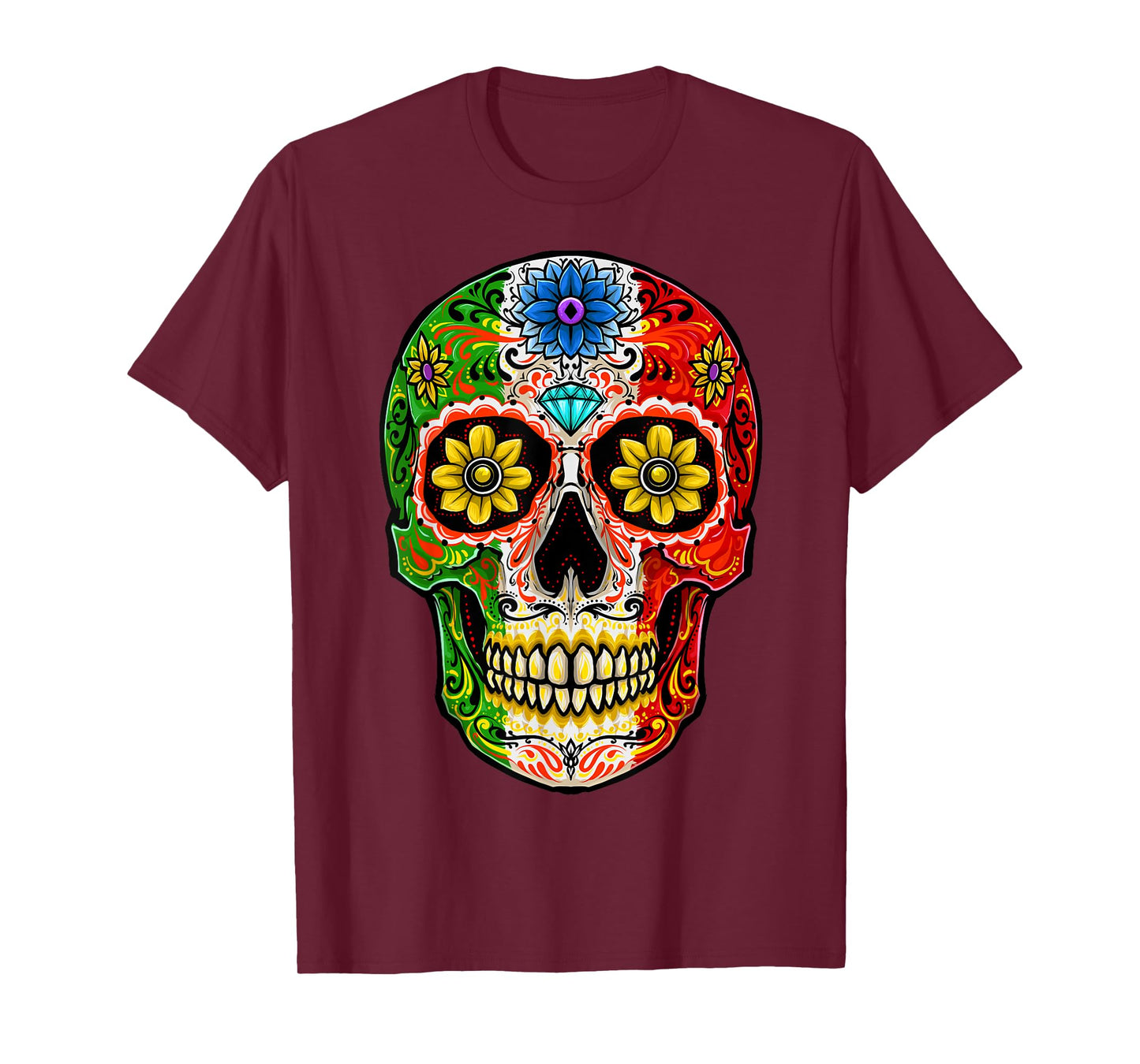 Dia de Muertos Cinco de Mayo Sugar Skull Mexican Flag T-Shirt