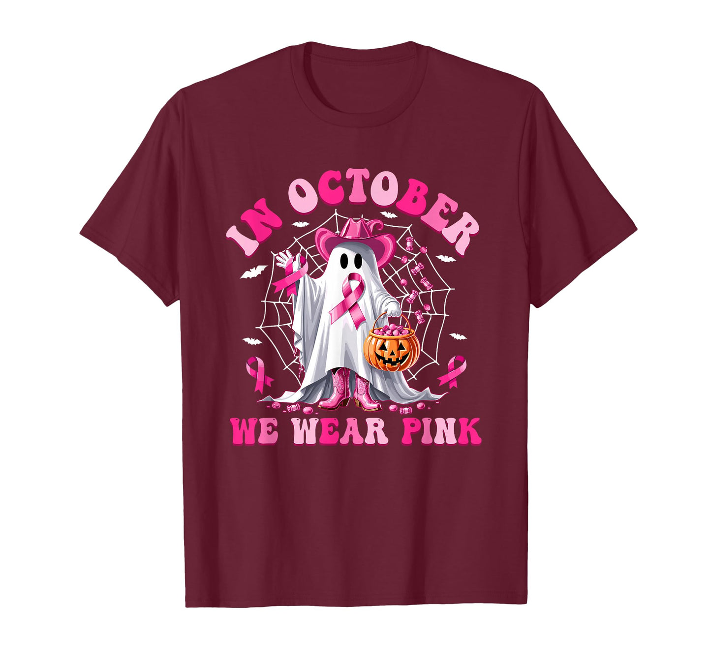 Pink Ribbon Cowboy Breast Cancer Halloween Tee T-Shirt