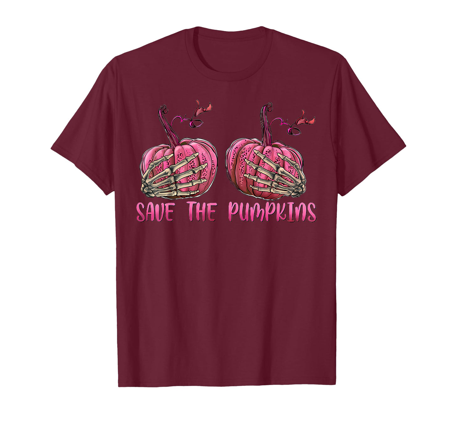 Skeleton Hand Boobs Save The Pumpkin Breast Cancer Halloween T-Shirt