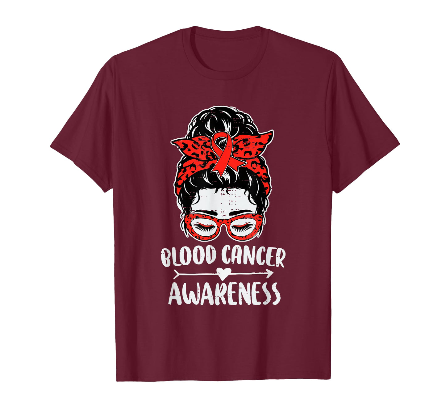 Womens Blood Cancer Warrior Awareness Ribbon Red Support T-Shirt