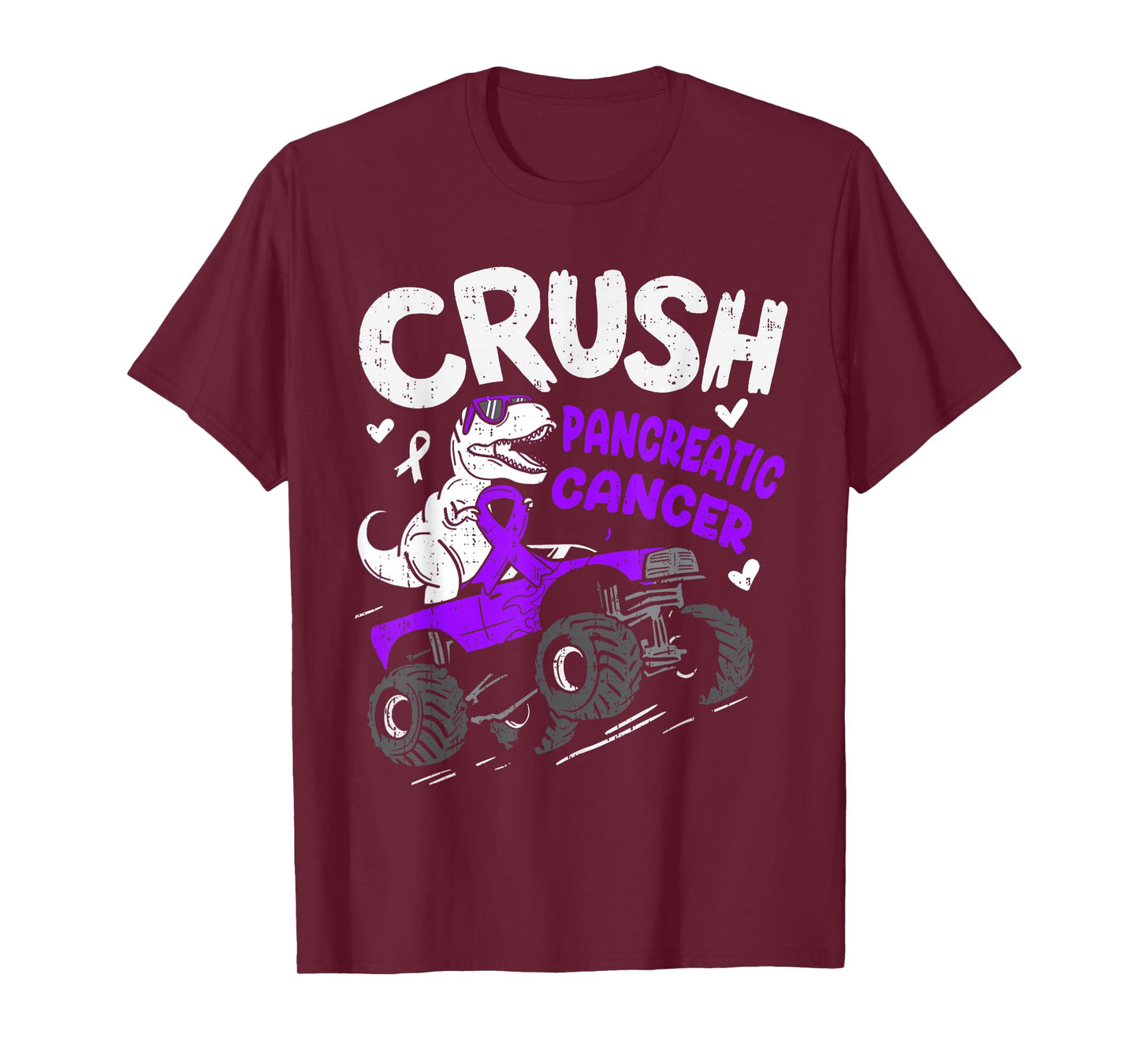 Crush Pancreatic Cancer Awareness Dino Ribbon Purple Boy Kid T-Shirt