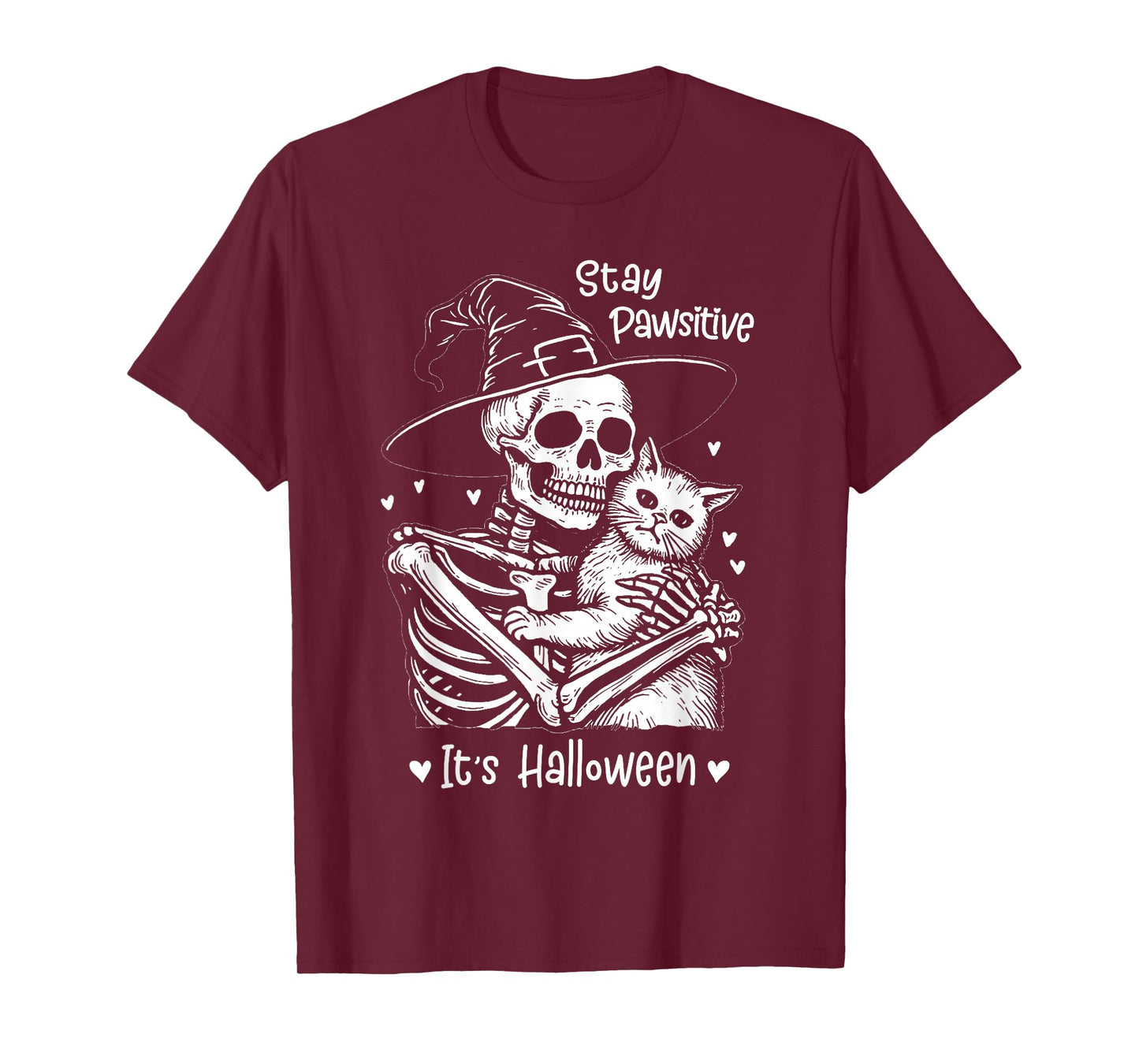 Stay Pawsitive, it’s Halloween Pet Black Cat Spooky Skeleton T-Shirt