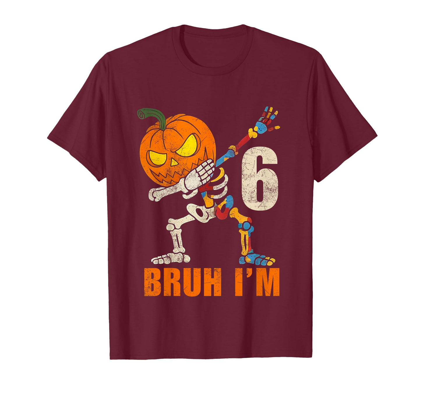Kids Bruh I’m 6 Skeleton Autism Awareness Dabbing Halloween Boys T-Shirt