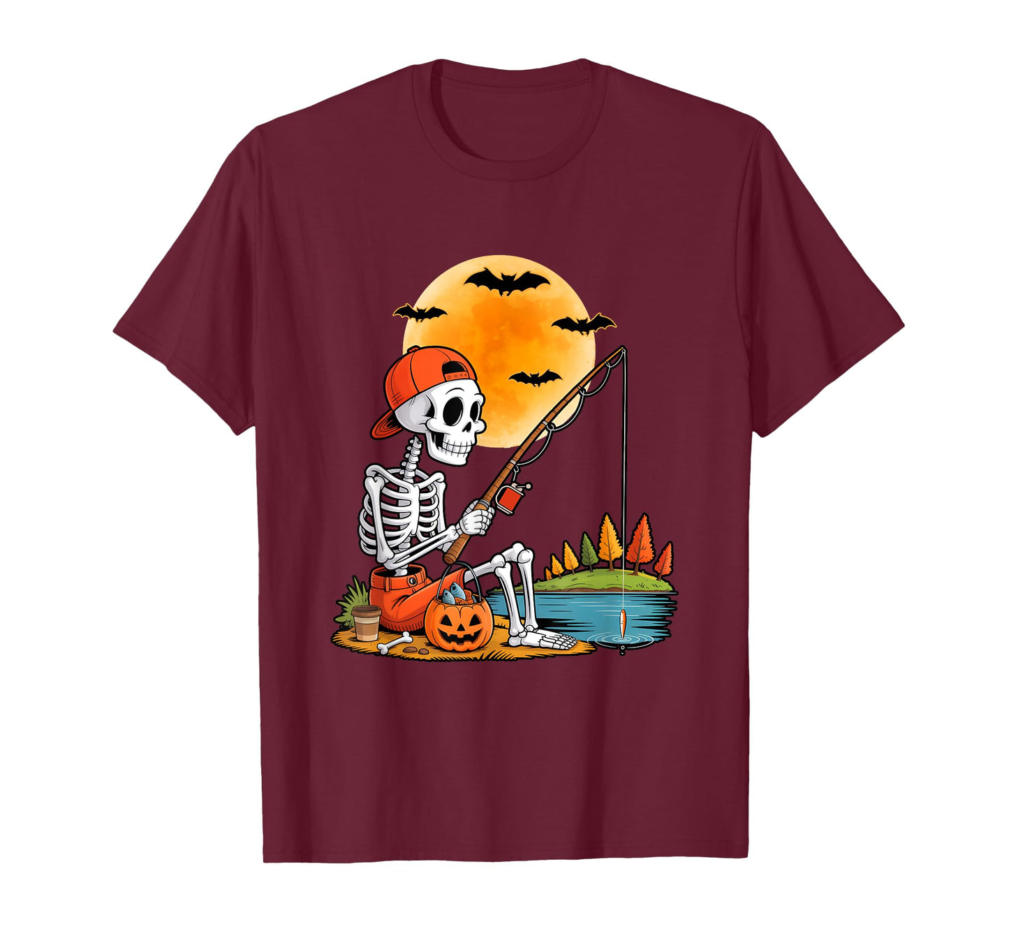 Skeleton Fishing Halloween Costume Funny Fishing Boys Kids T-Shirt