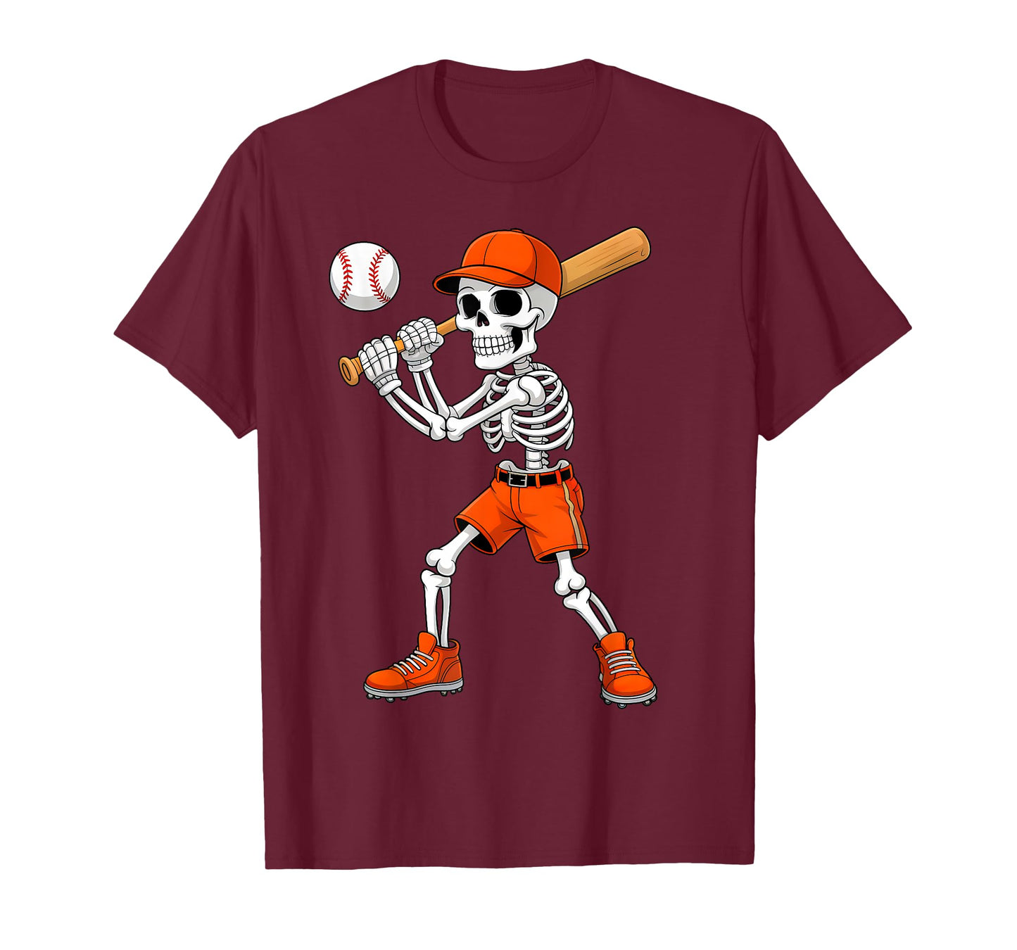 Funny Skeleton Play Baseball Halloween Costume Boys Men Kids T-Shirt