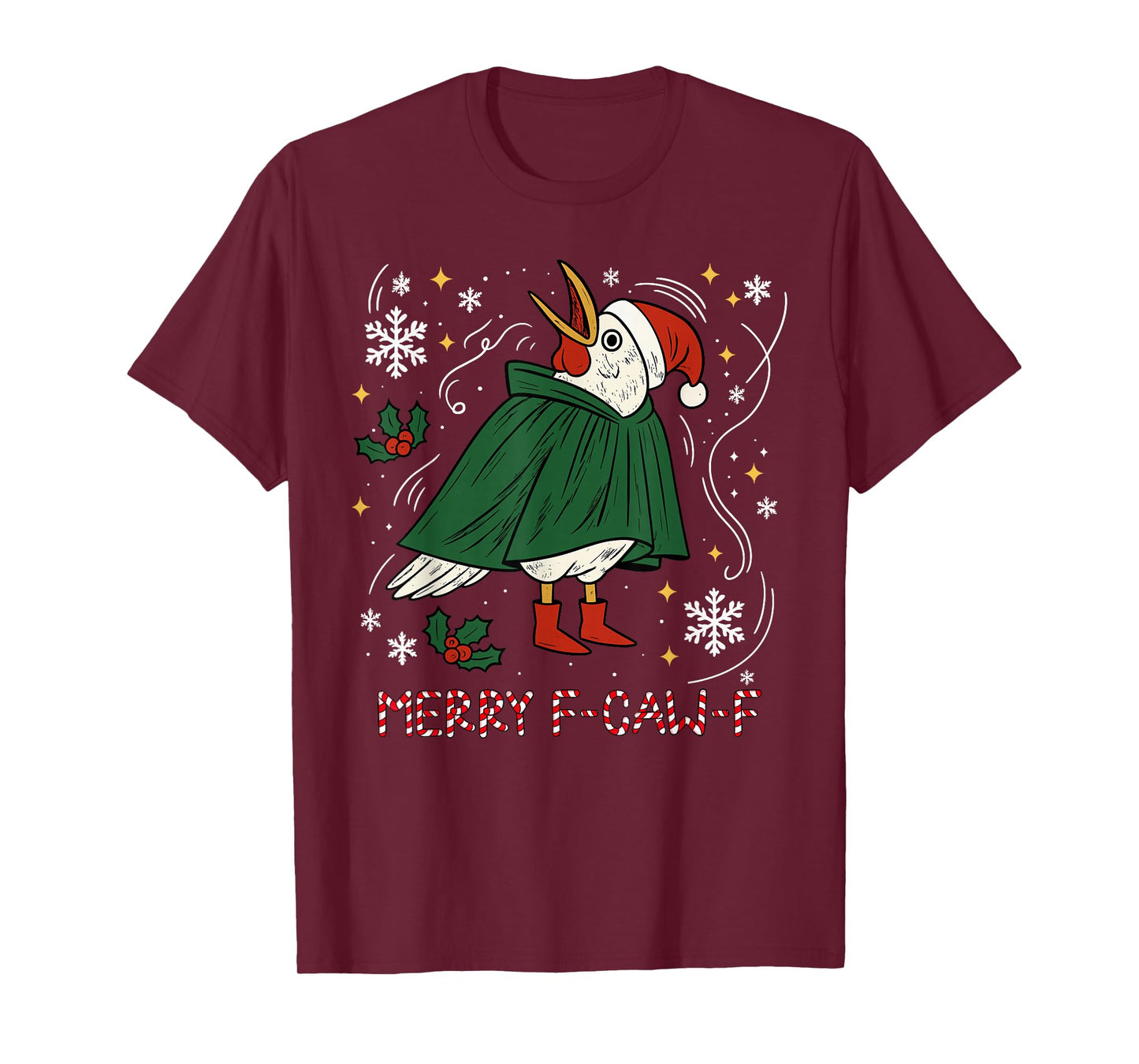 Merry Christmas Funny Raven Bird F-CAW-F Xmas Holiday T-Shirt