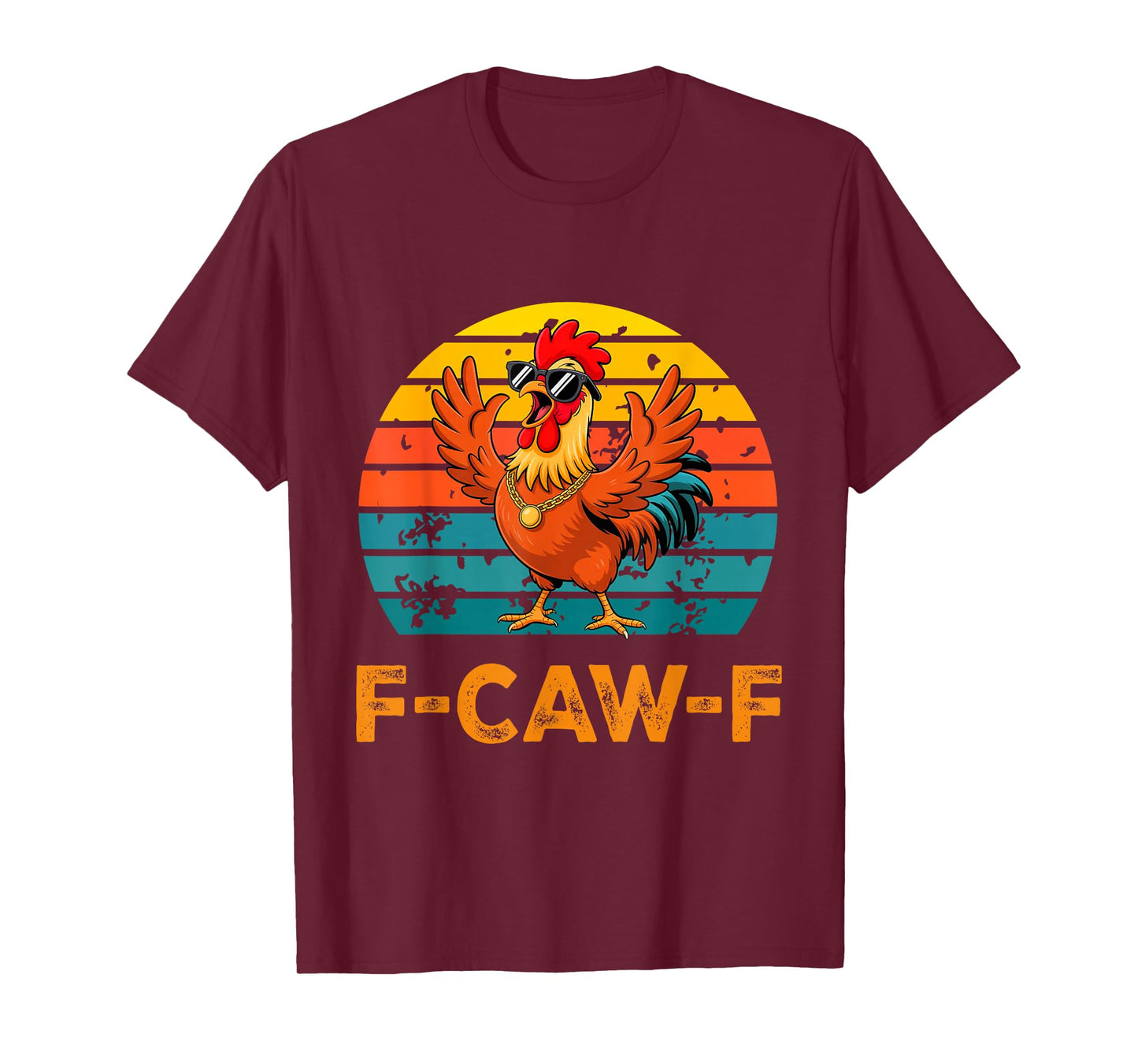 Funny F-Caw-F Chicken Shirts, Sunset Vintage FCAWF Rooster T-Shirt