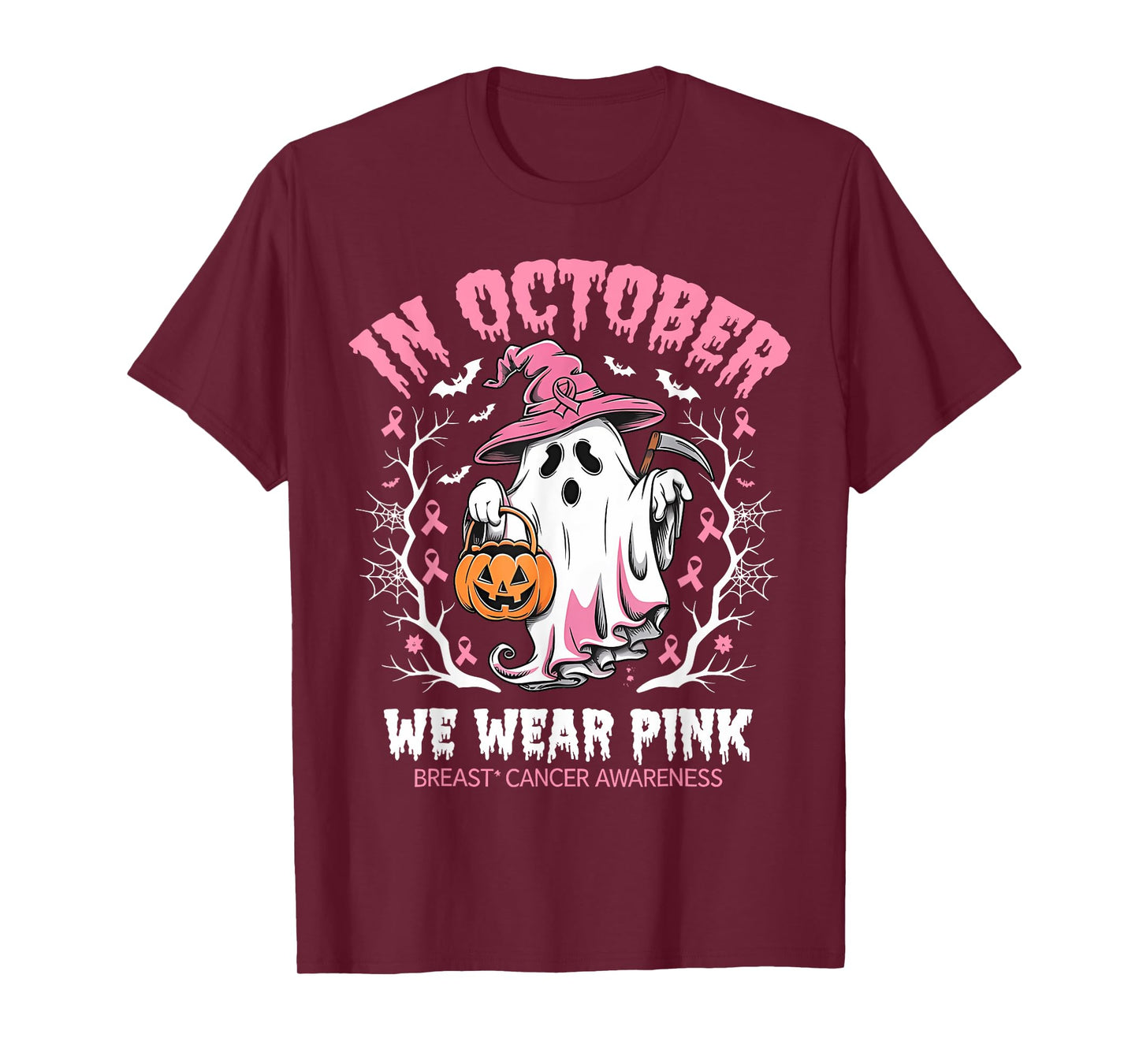 in October We Wear Pink Halloween Breast Cancer Awareness T-Shirt
