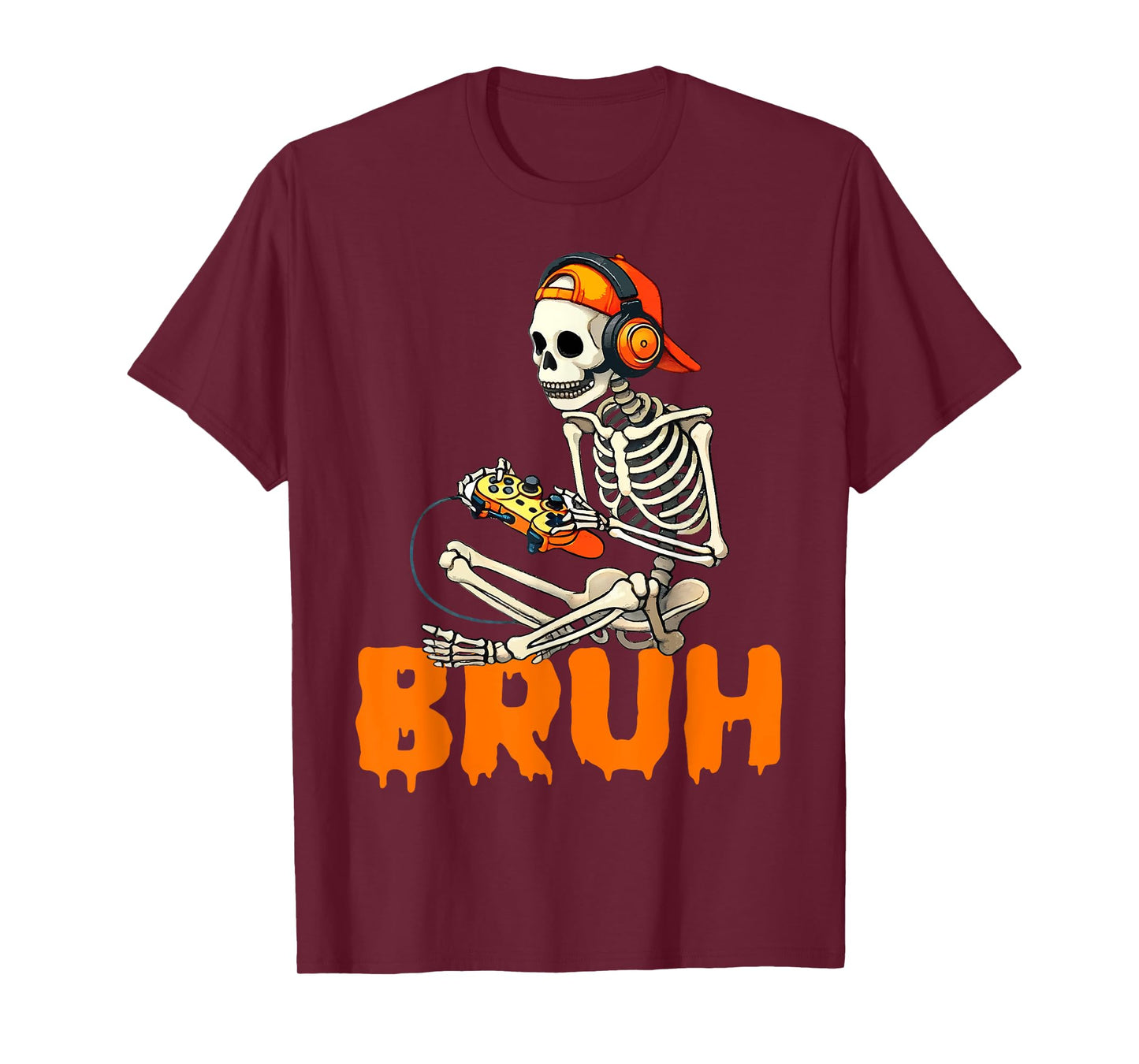 Bruh Halloween Boys Kids Gamer Mens Skeleton Video Gaming T-Shirt