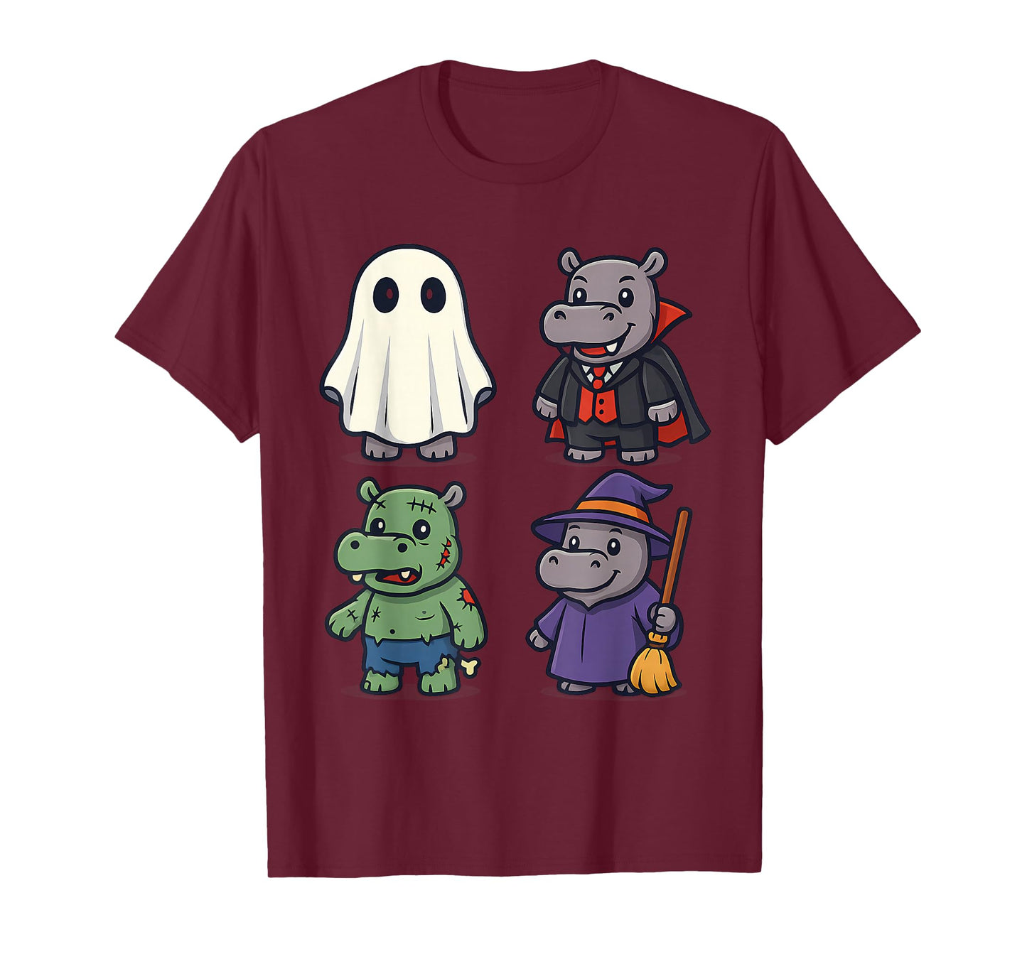 Cool Hippo Ghost Witch Zombie Halloween Costume Girls Boys T-Shirt