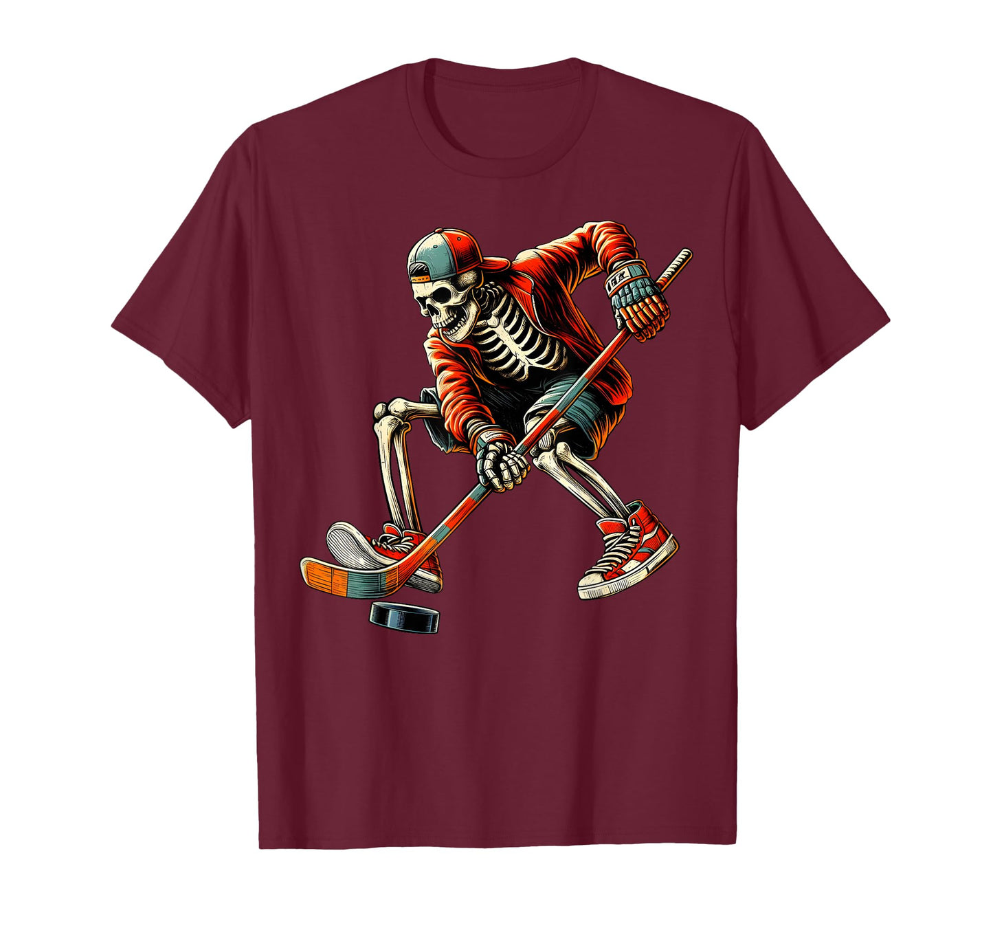 Skeleton Ice Hockey Player Cool Halloween Costume Sports T-Shirt