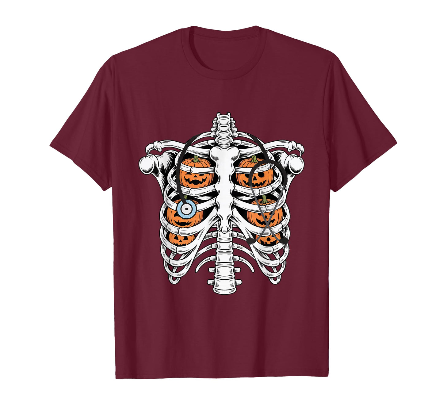 Pumpkin Rib Cage,Skeleton Halloween Nurse,Spooky Stethoscope T-Shirt