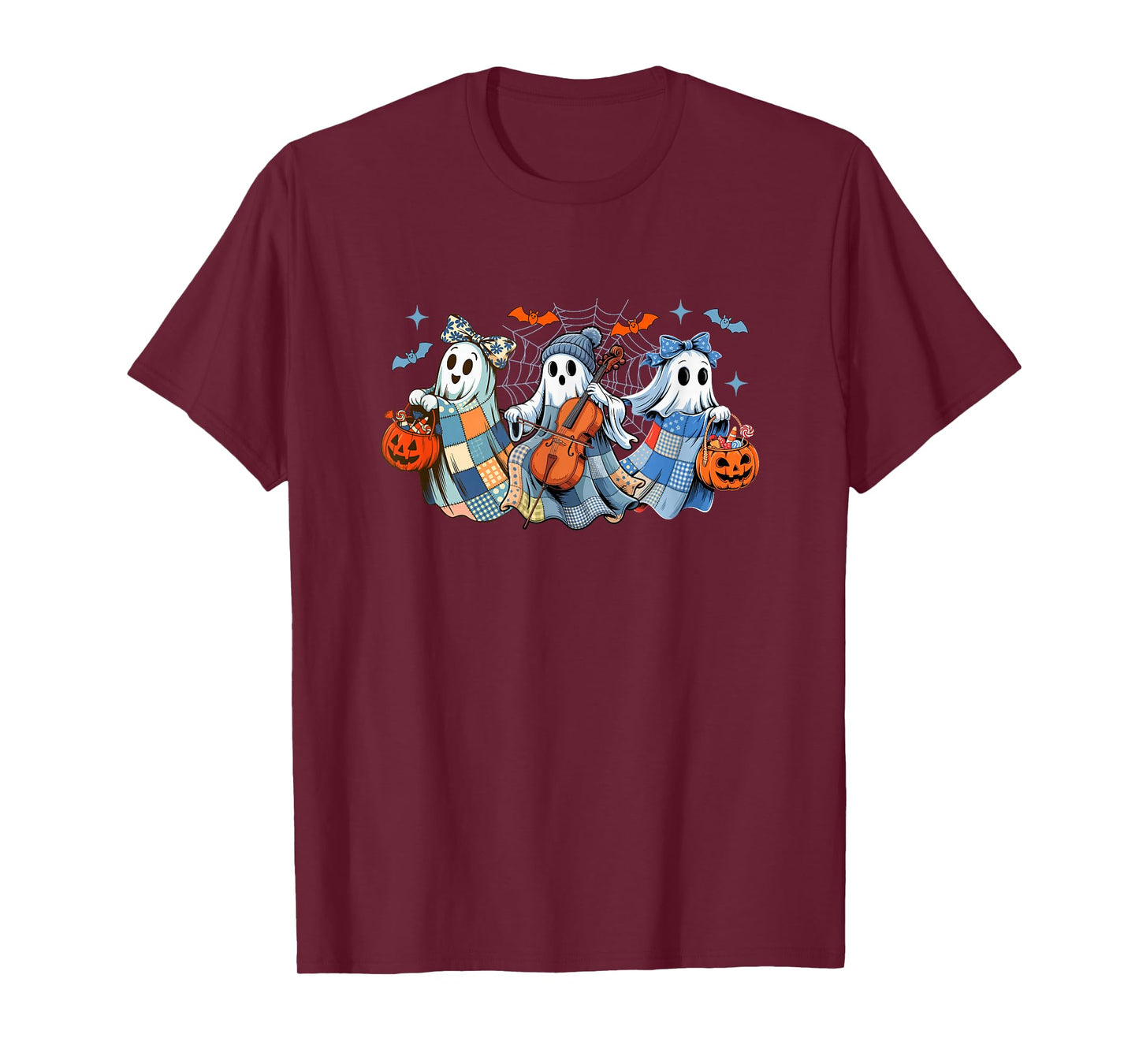 Three Colorful Boo Bow Tie Playing Cello Halloween Musical T-Shirt