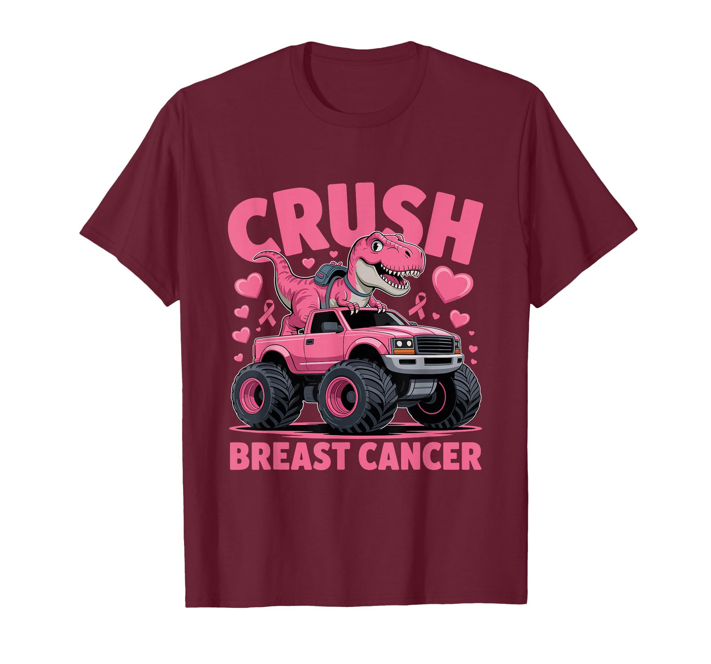 Crush Breast Cancer Awareness Pink T rex Monster Truck T-Shirt