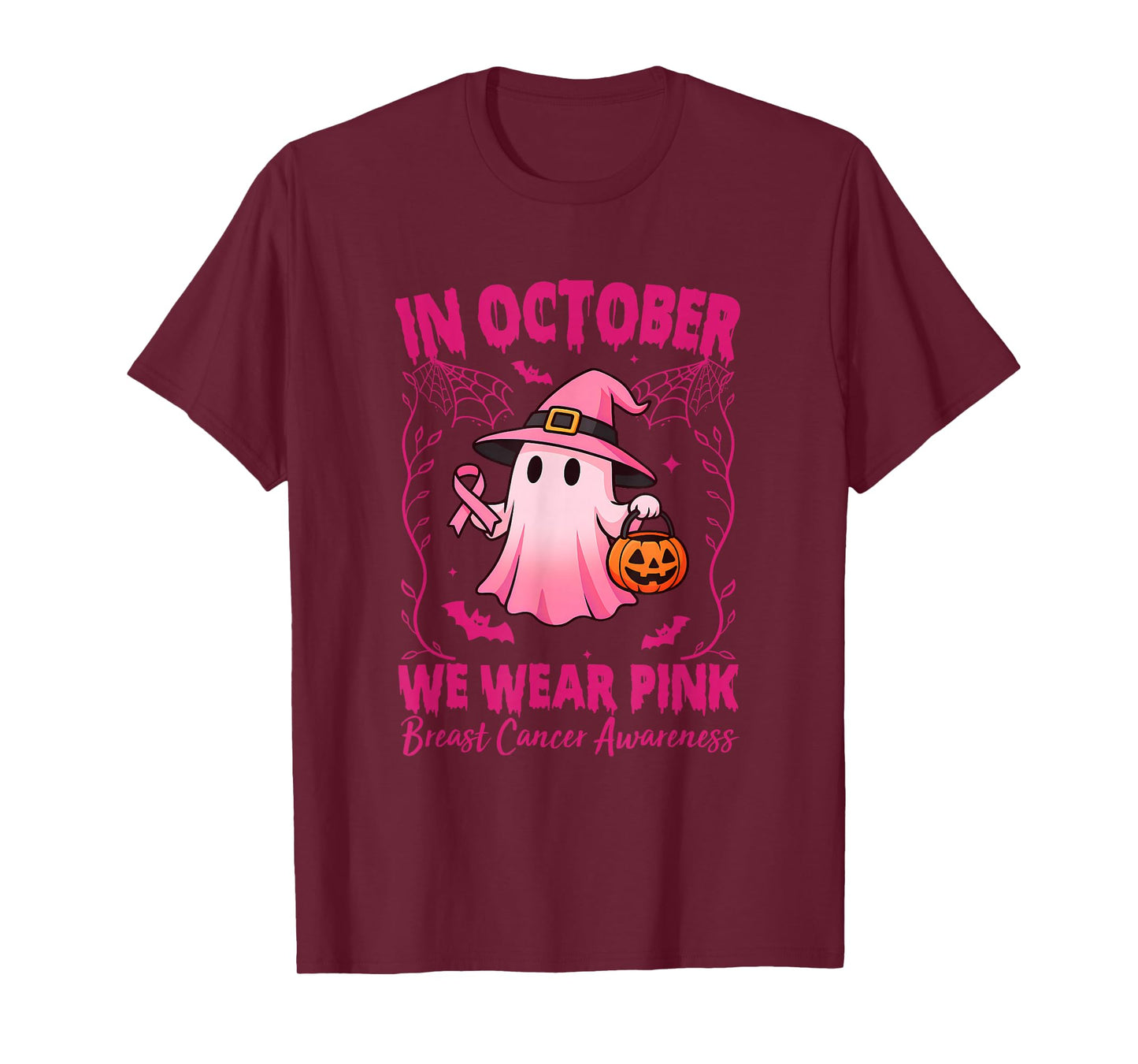in October We Wear Pink Breast Cancer Awareness Halloween T-Shirt