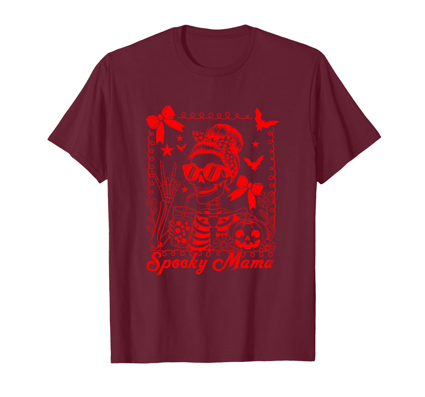 Spooky Mama Skeleton Halloween Pumpkin Bow T-Shirt