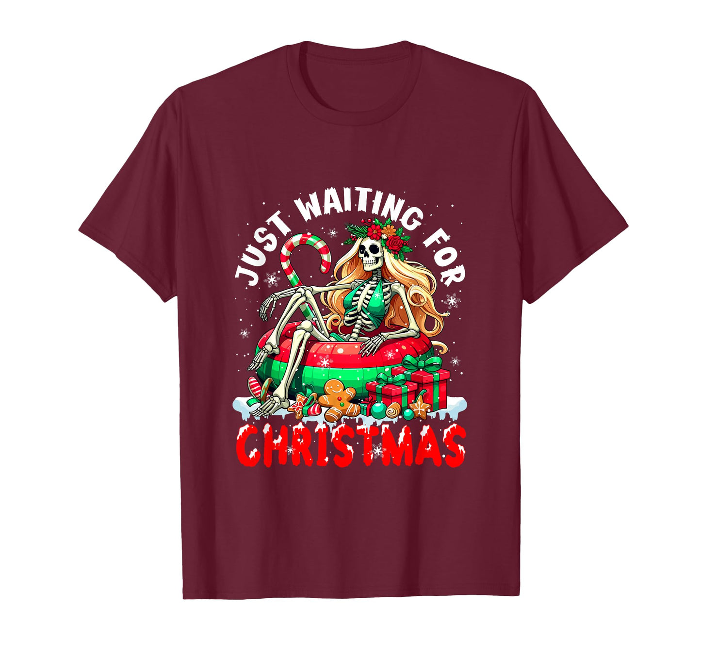 Waiting for Christmas Skeleton Woman Relaxing Xmas Cookies T-Shirt
