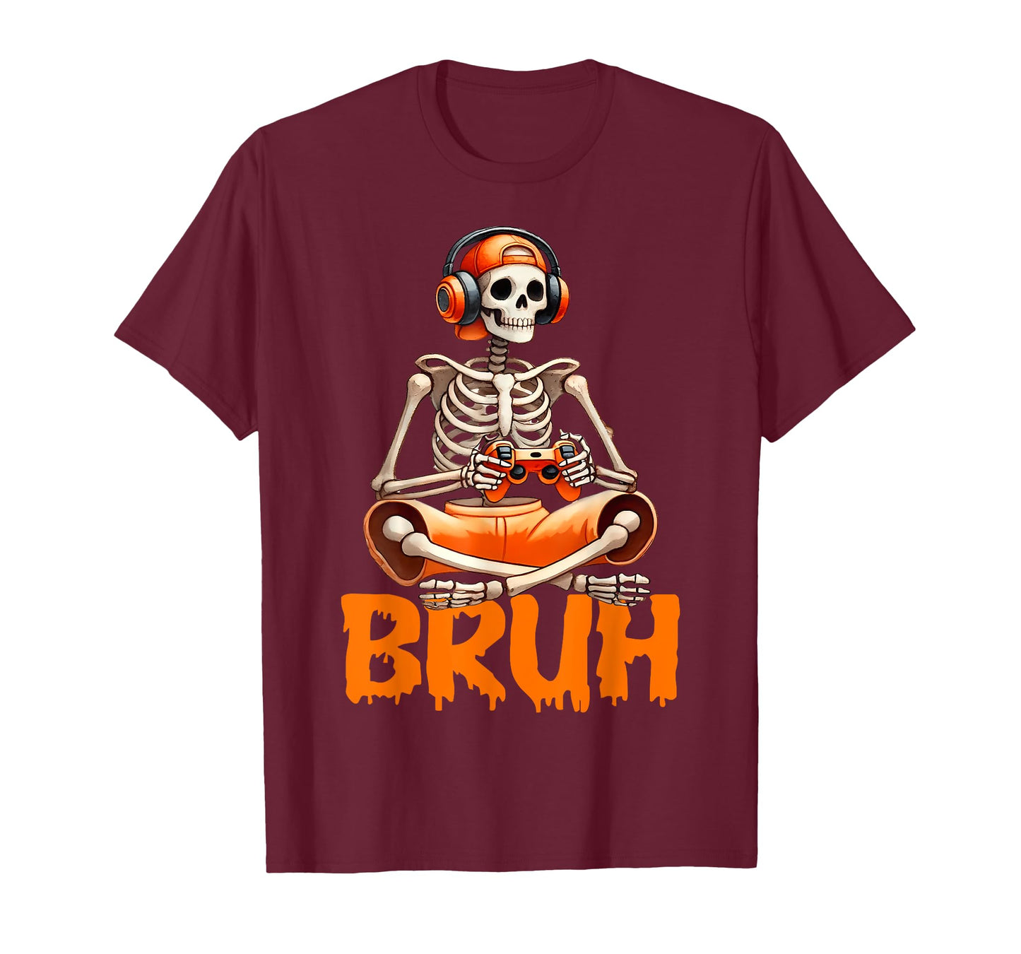 Bruh Halloween Boys Kids Gamer Mens Skeleton Video Gaming T-Shirt