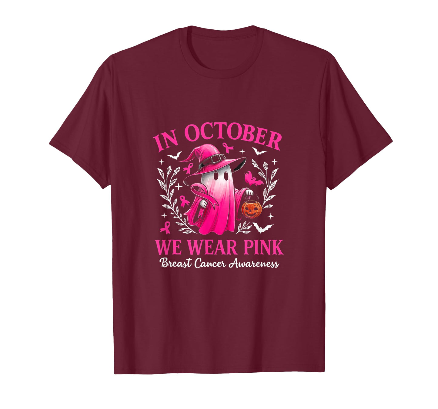 in October We Wear Pink Ghost Awareness Halloween T-Shirt