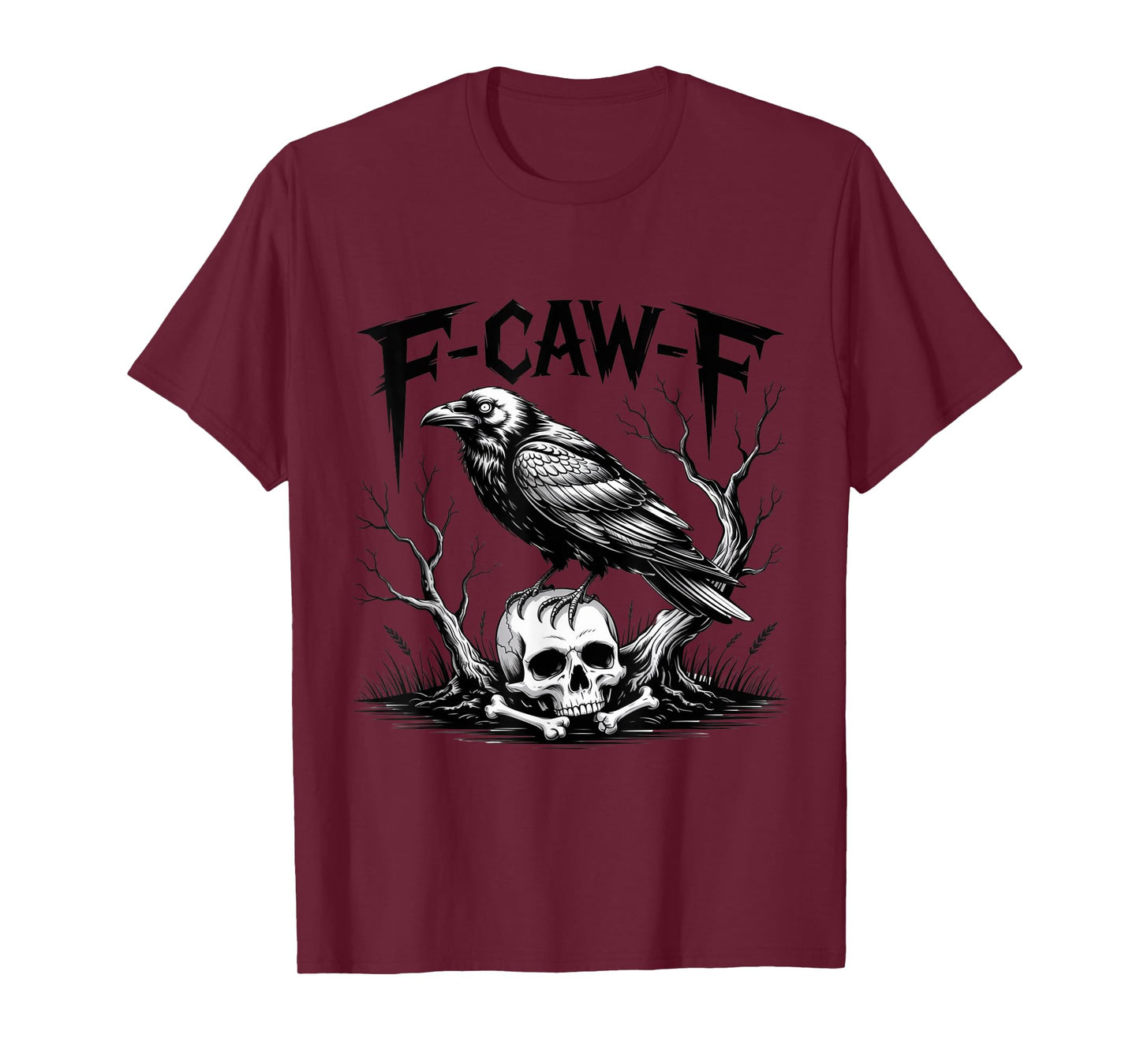 F-CAW-F Raven Skull Gothic Art – Dark Crow & Skeleton Forest T-Shirt
