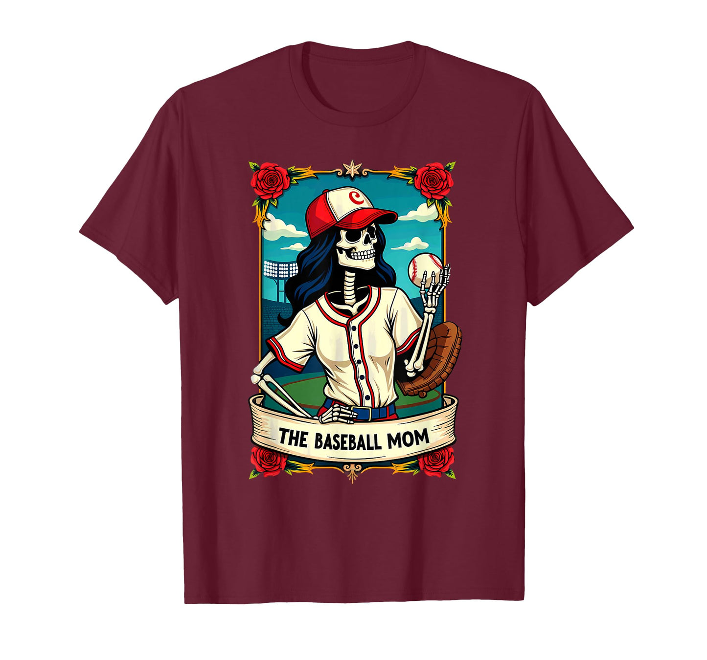 Gothic Tarot Card Baseball Mom Skeleton T-Shirt